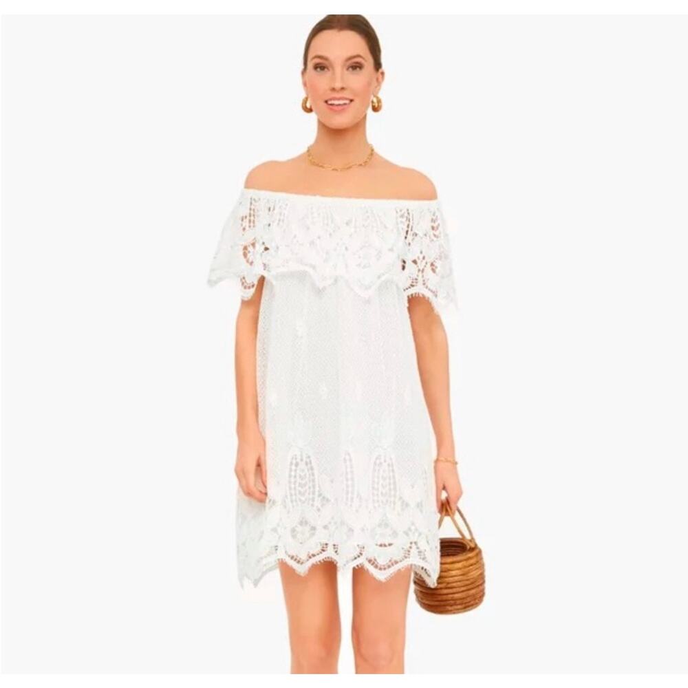Tuckernuck White Off‑Shoulder Lace Mini Dress
